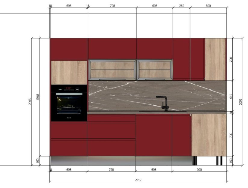 KUCHYNSKÁ LINKA EXCLUSIV Striekaná MDF/RAL 3011 Červenohnedá