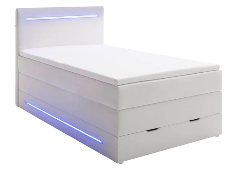 BOXSPRING POSTEĽ KARIN U - s úložným priestorom, biela koženka