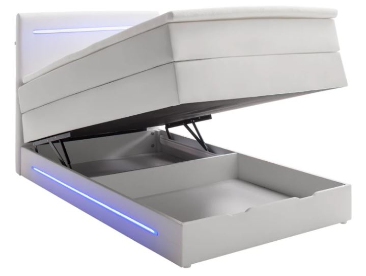 BOXSPRING POSTEĽ KARIN U - s úložným priestorom, biela koženka